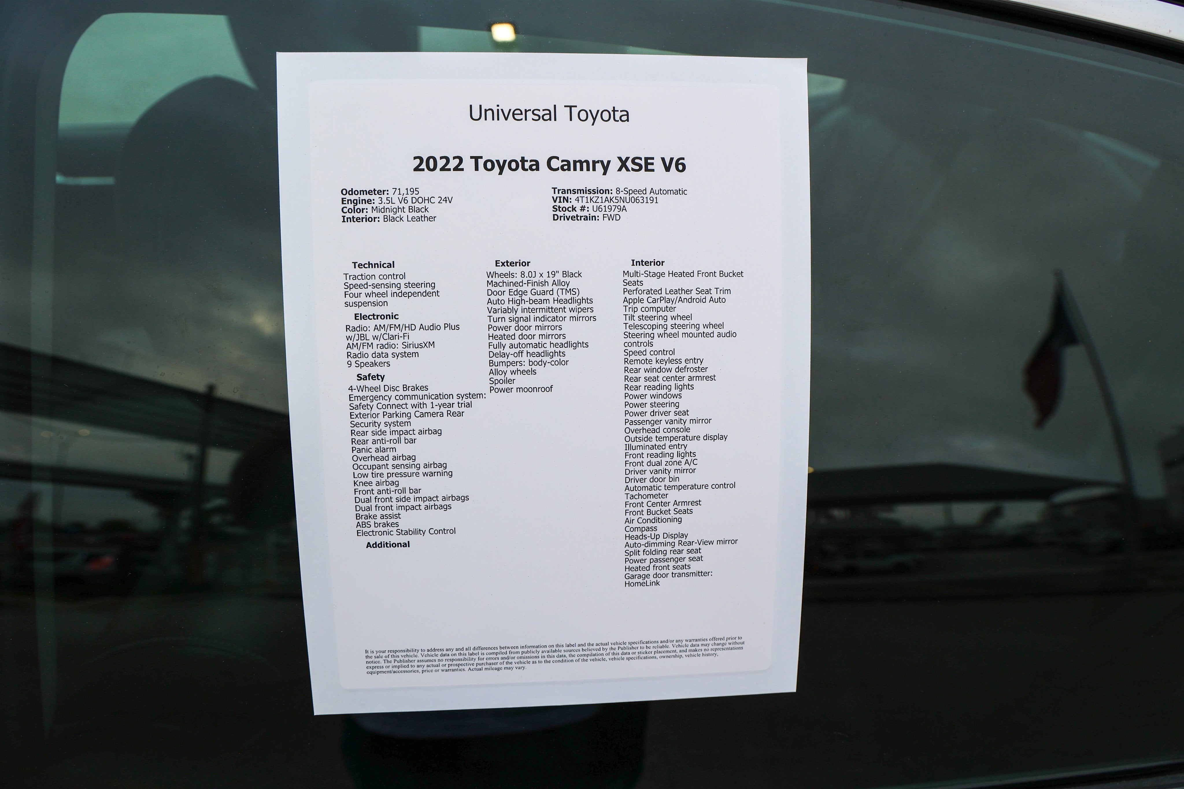 2022 Toyota CAMRY XSE V6