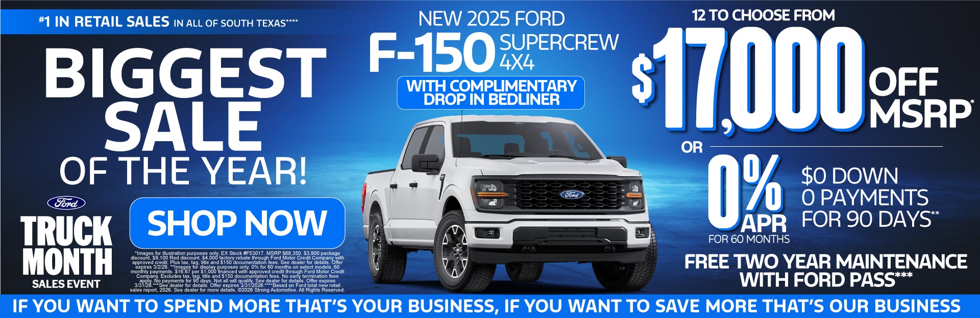 NEW 2025 FORD F150 SUPERCREW 4X4	"12 TO CHOOSE FROM $17,000 