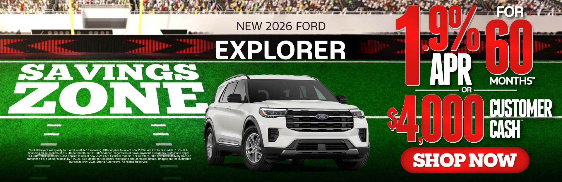 New 2026 Ford Explorer "1.9% APR for 60 mos.* OR $4,000 Cus